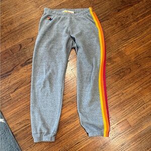 Aviator Nation Gray Sweatpants with Orange Yellow and Red Side Stripes
